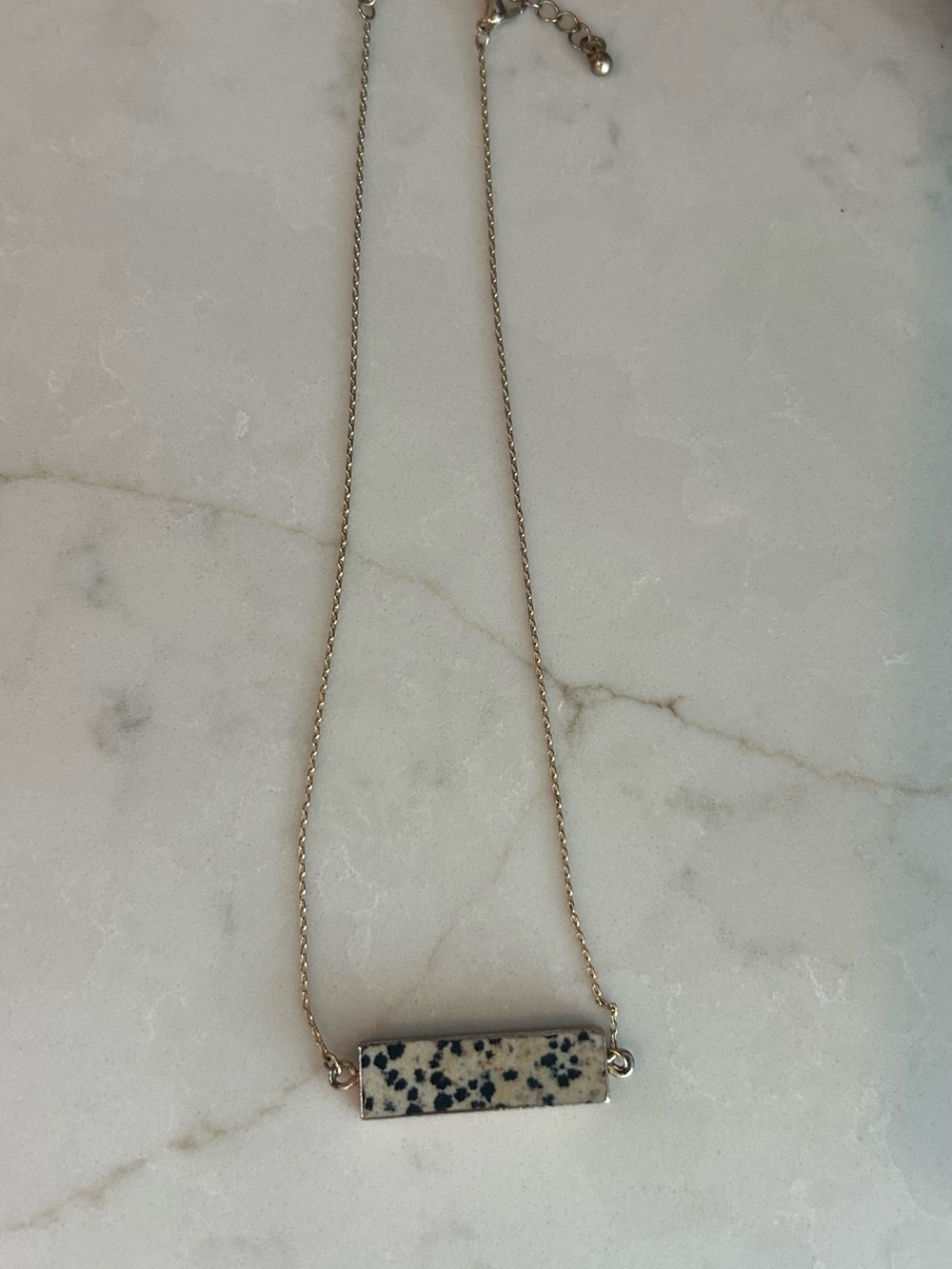 Gold Bar Pendant Necklace with Speckled Stone - Women Jewelry